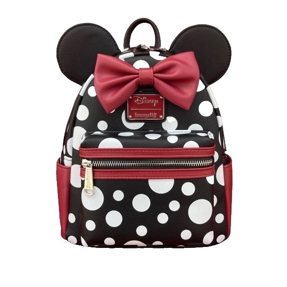 Loungefly Handbags - Loungefly Disney Minnie Mouse Polka Dot Bow Mini Backpack Black/White Red Bow